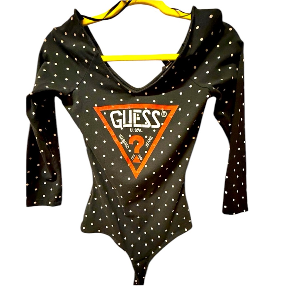 Limited edition Guess original’s mid Quarter length polkadot women’s leotard..